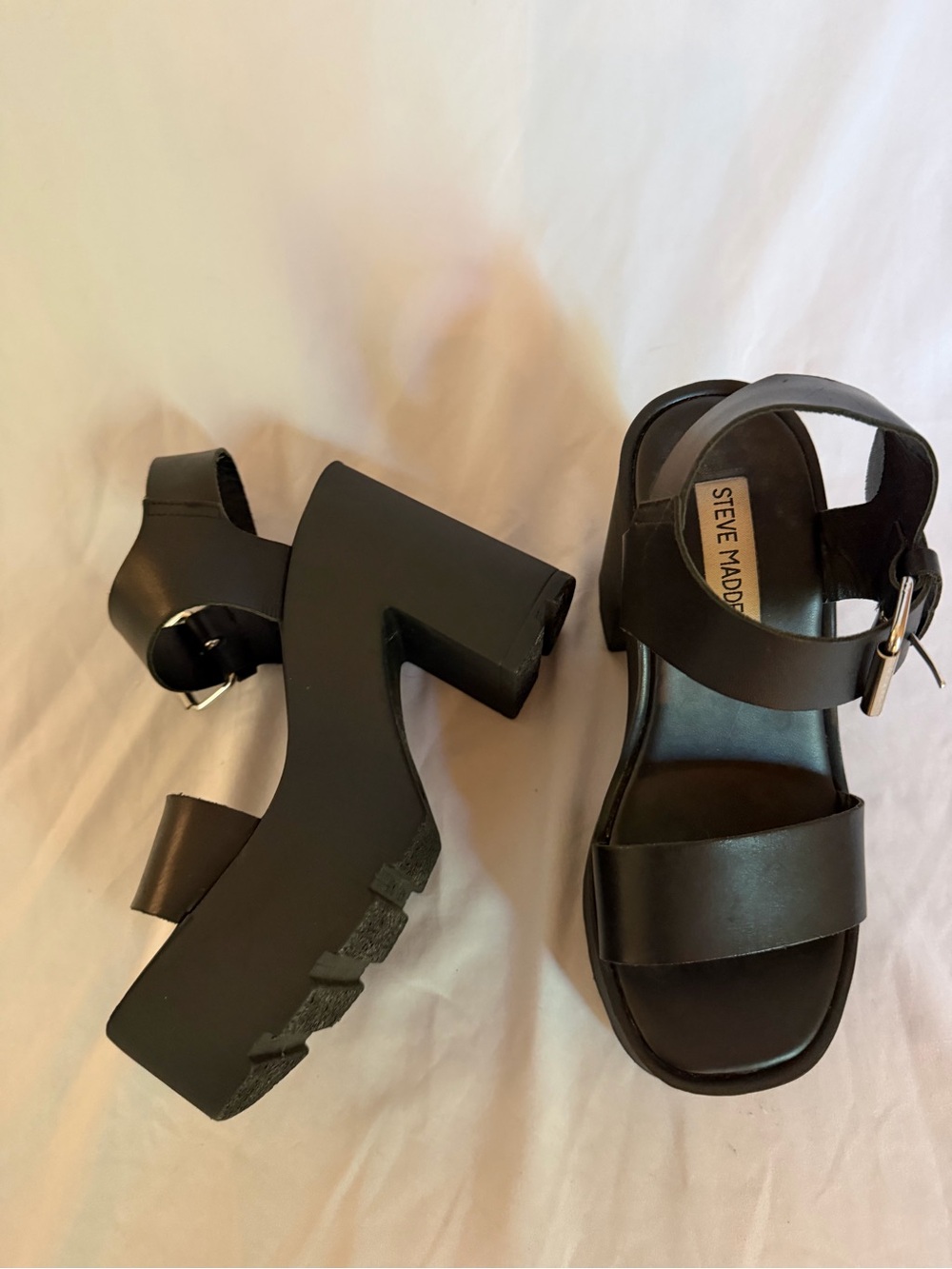 Steve Madden Black Platform Buckle Sandals - Picture 3 of 7